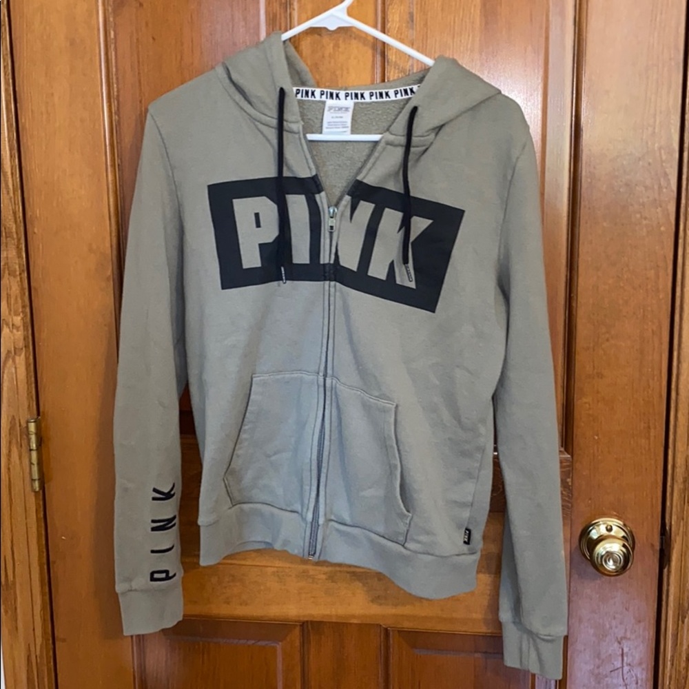 Army Green PINK Zip-Up Hoodie